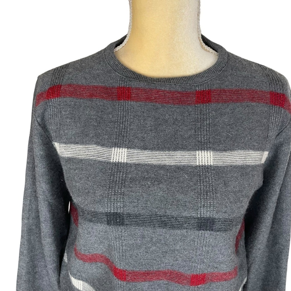 Pendleton‎ Gray Virgin Wool Crew Neck Sweater Red White Blue Stripes Women's M - Picture 2 of 7